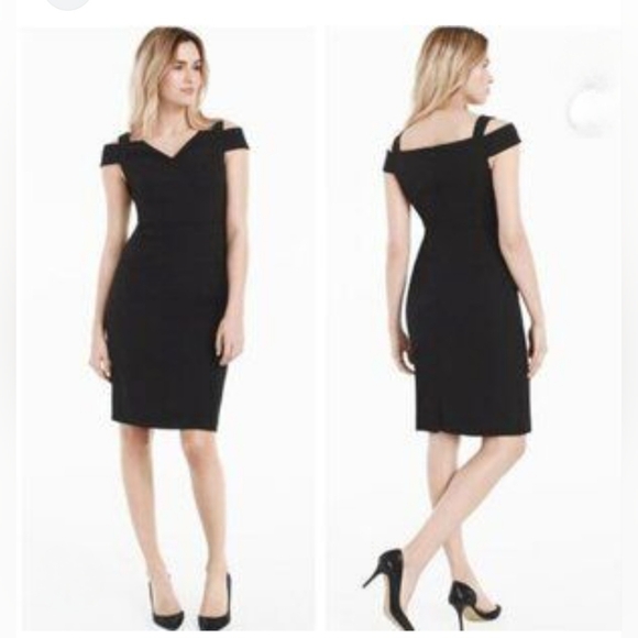 WHBM White House Black Market Cold-Shoulder V-Neck Sheath Dress 4 - Picture 1 of 9